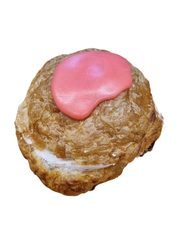 (Fløde) Fastelavnsbolle med hindbærskum og lyserød glasur