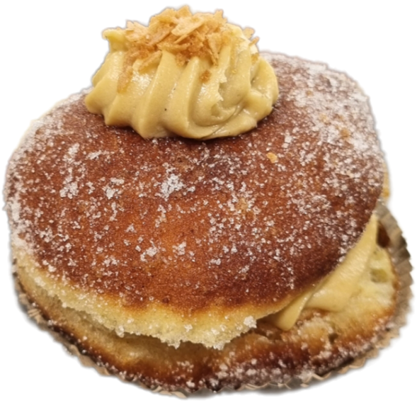 Fastelavnsbolle berliner med Pistacieskum