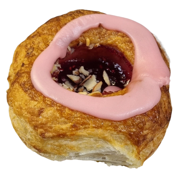 (Wienerdej) Fastelavnsbolle med hindbær marmelade og lyserød glasur (eventuelt hvid glasur)