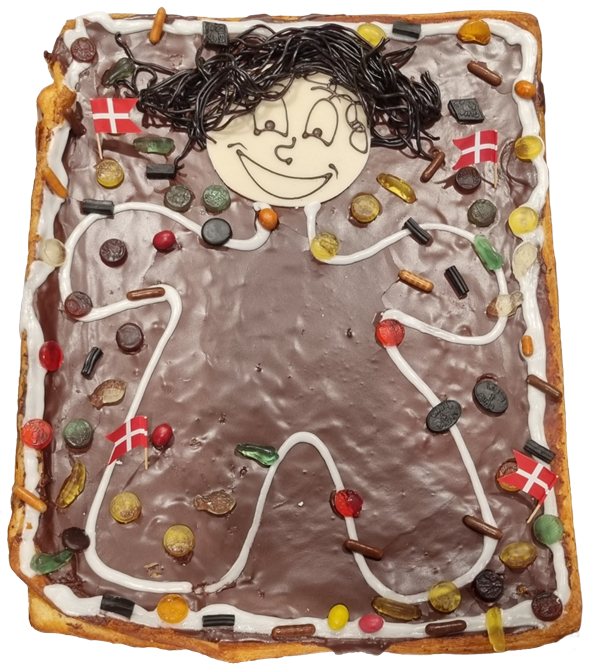 Hel plade Rosenbrød kagemand (chokoalde glasur) (kagemand tegnet på toppen)