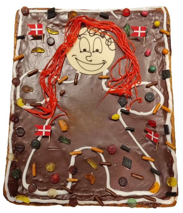 Hel plade Rosenbrød kagekone (chokolade glasur) (kagekone tegnet på toppen)